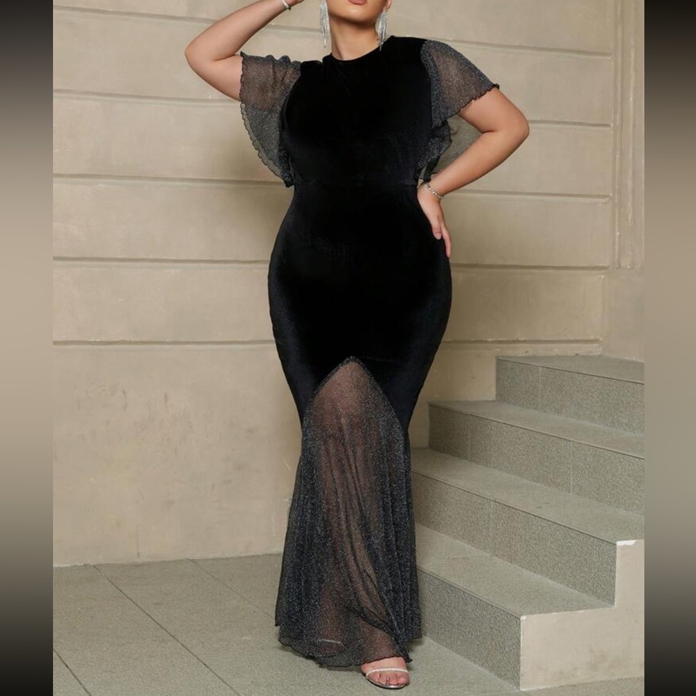 Luxe mesh ruffle party formal dress